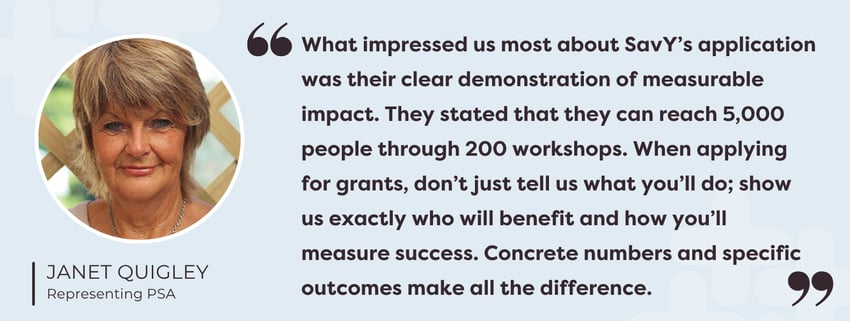 Janets feedback for SavY Trust grant