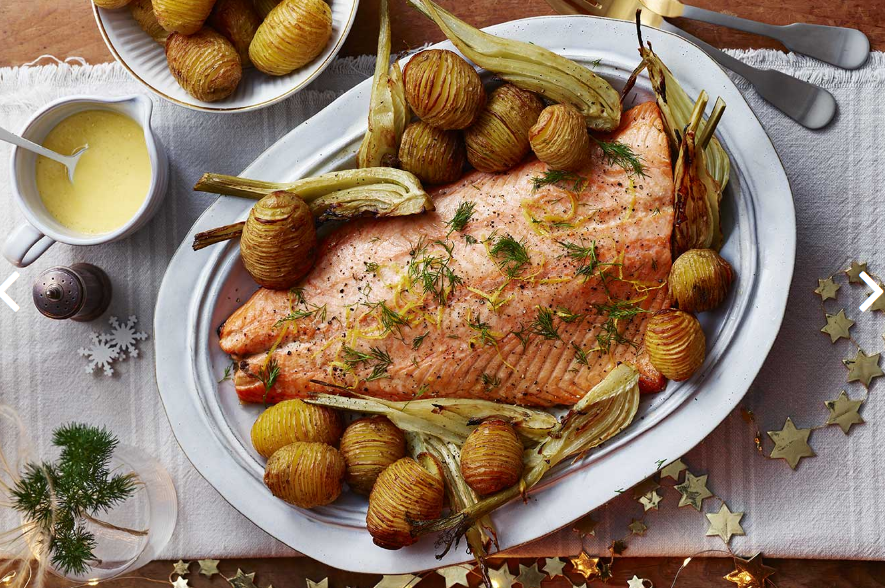 Roast Salmon with Hasselback Potatoes